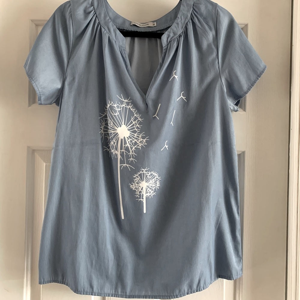 Miss Look Blue Shirt With Flower